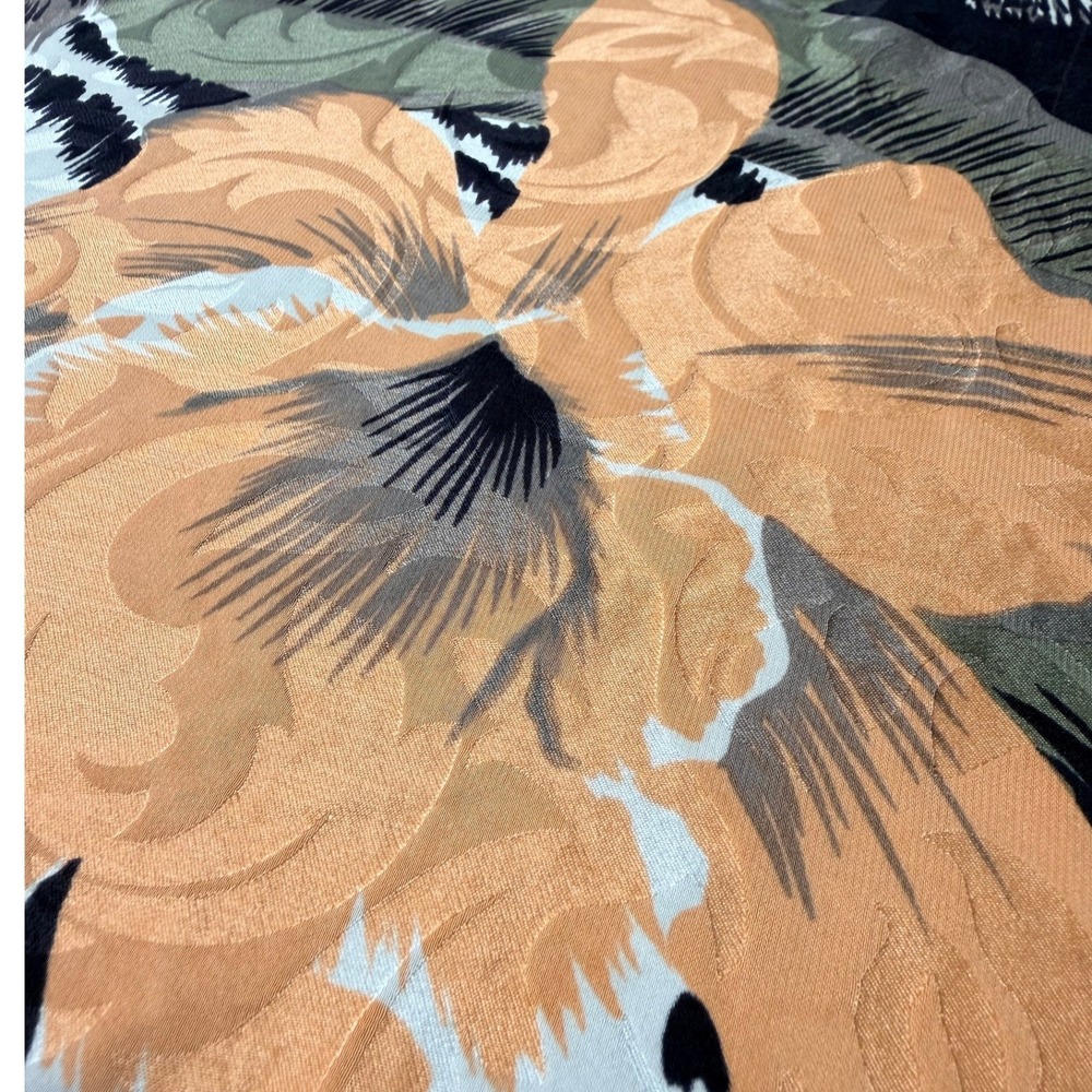 Vintage Italian Silk Scarf Green Tiger Leopard Floral Animal Print 32x34 Safari - Picture 4 of 6